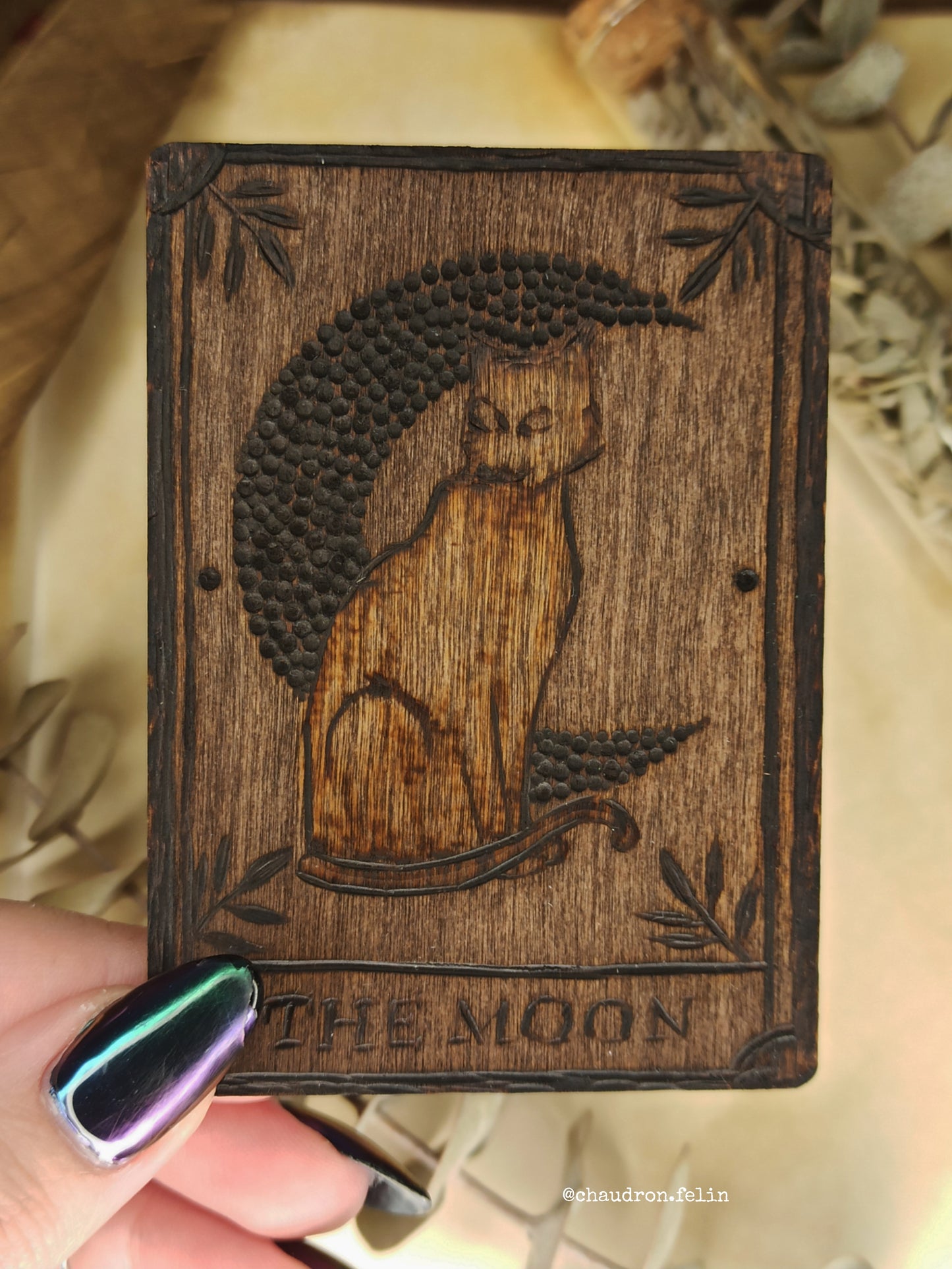 Carte de Tarot en Bois - La Lune
