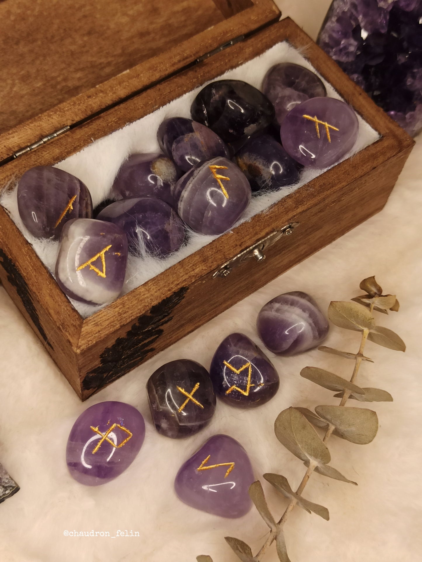 Coffret Runes Divinatoires Fougères et Améthyste