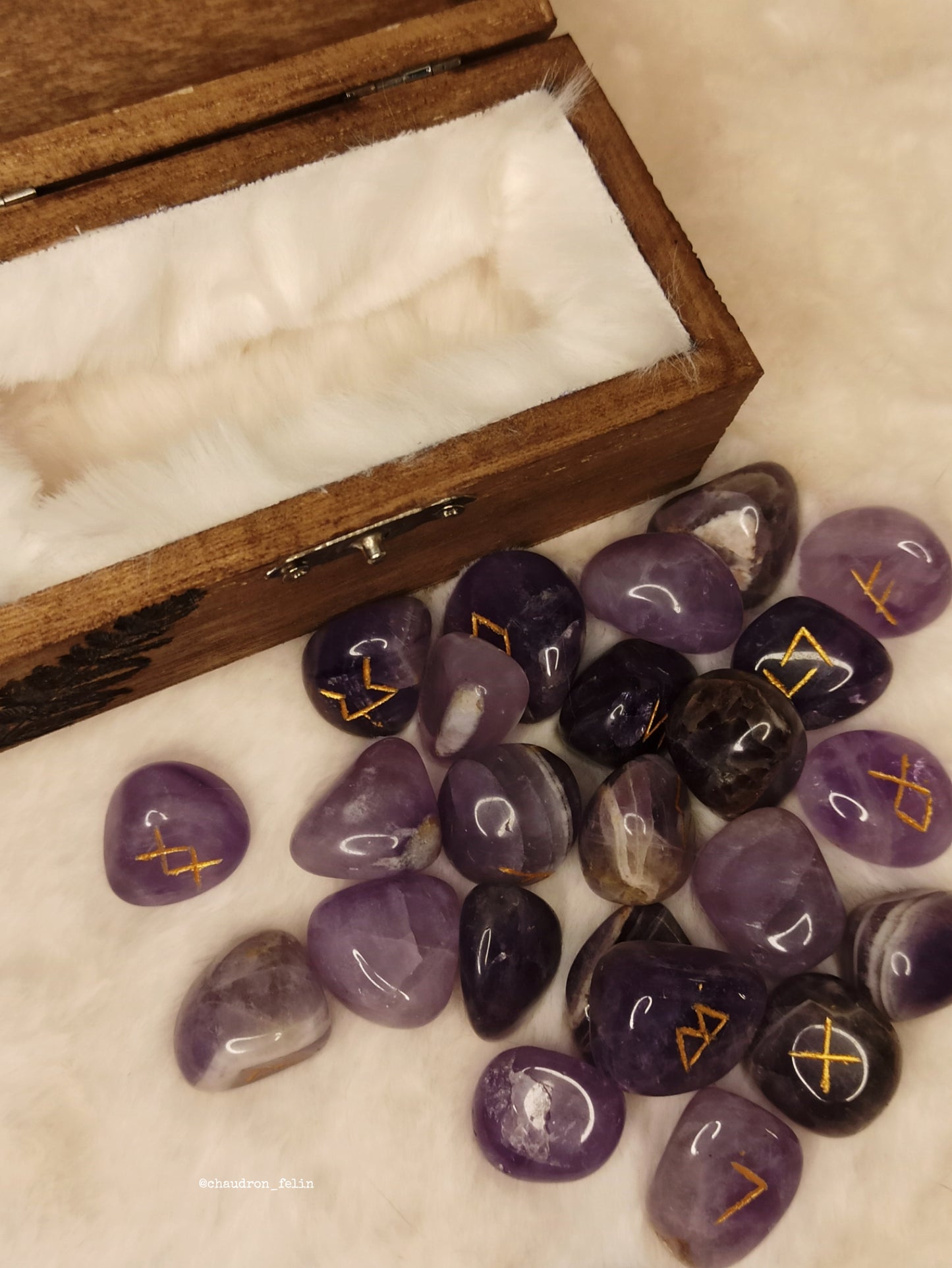 Coffret Runes Divinatoires Fougères et Améthyste