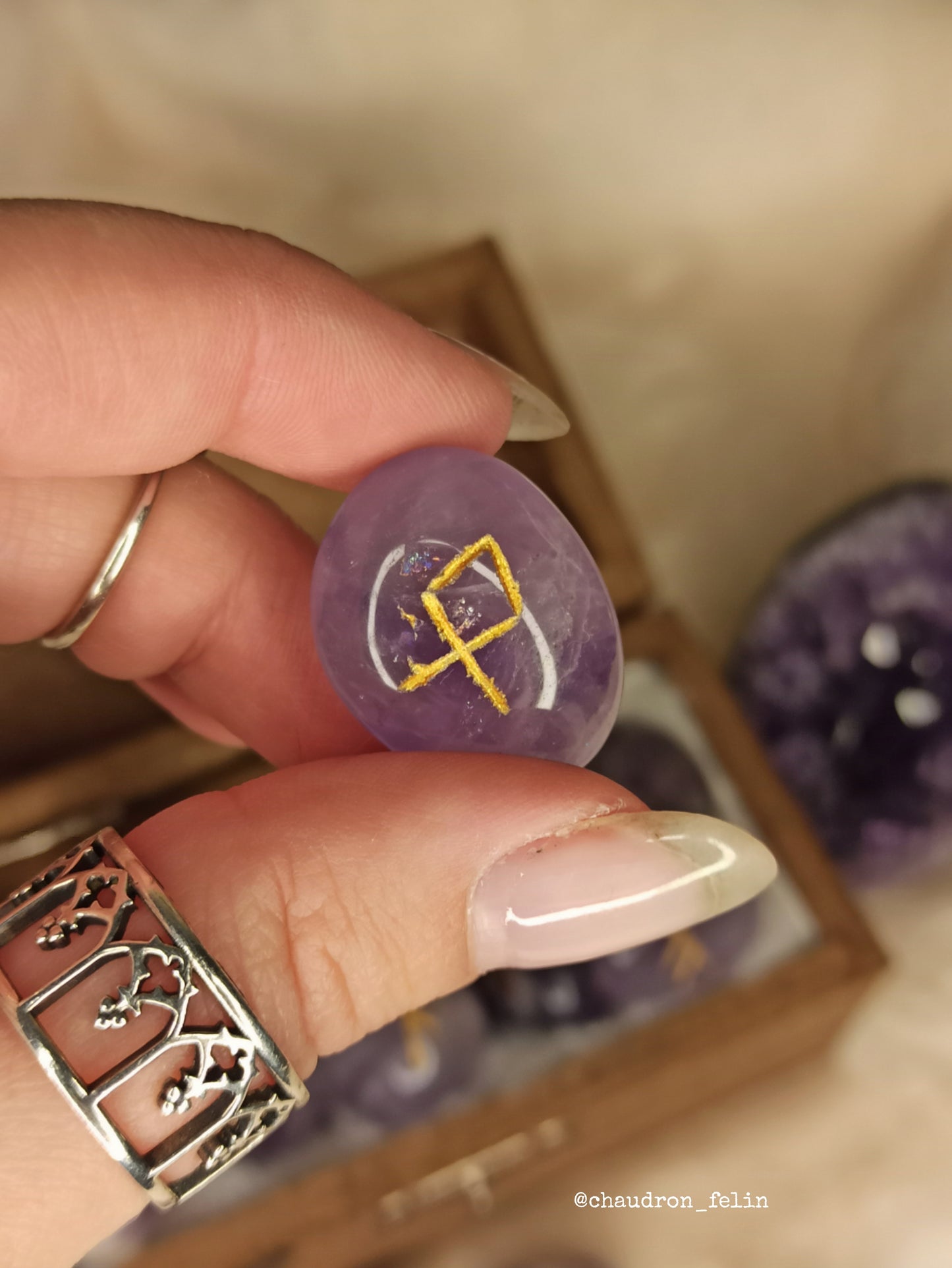 Coffret Runes Divinatoires Fougères et Améthyste
