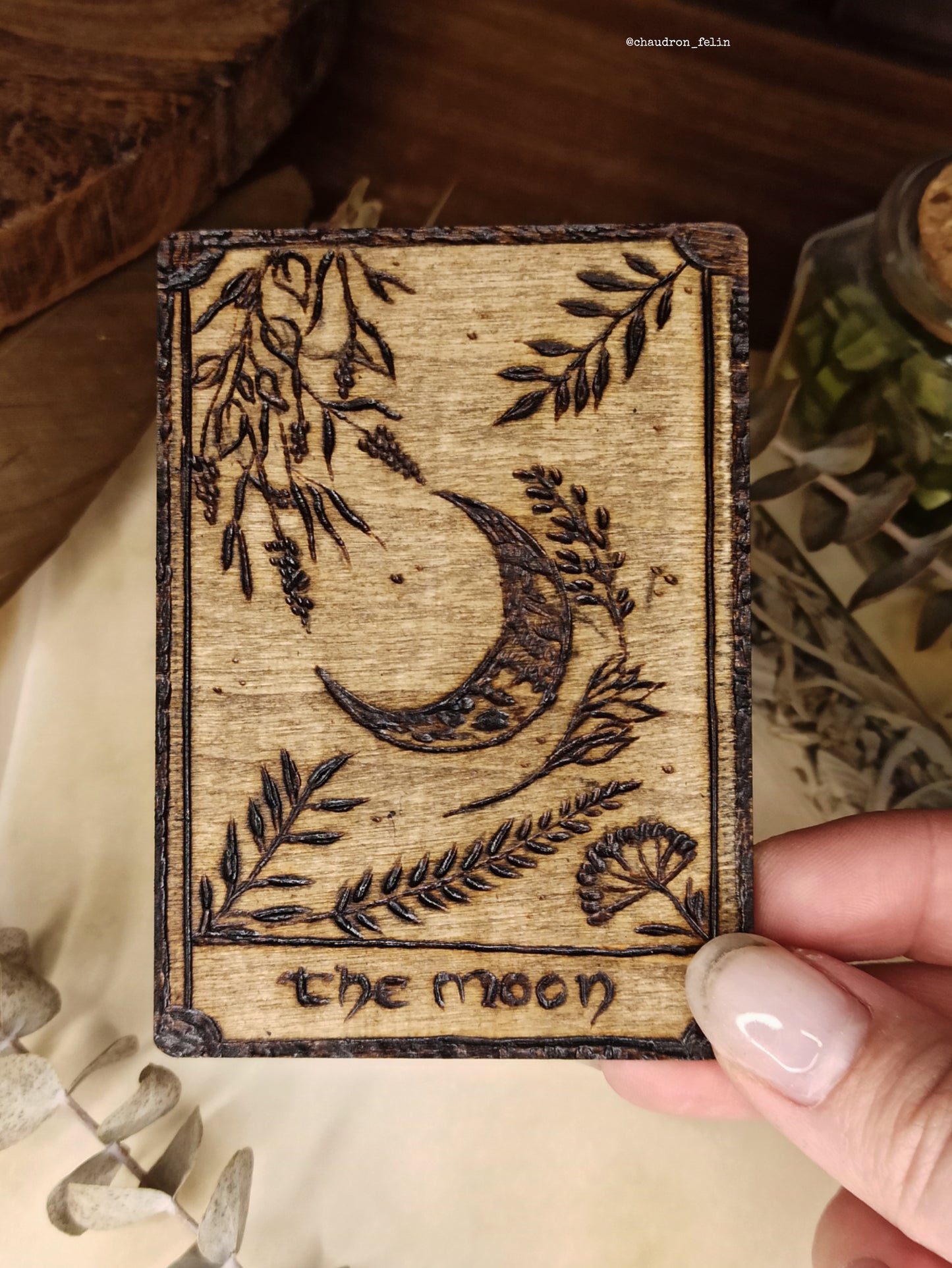 Carte de Tarot en Bois - La Lune